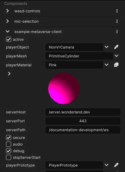 Screenshot: Client Component Settings