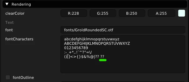 Font rendering settings with extended characters.