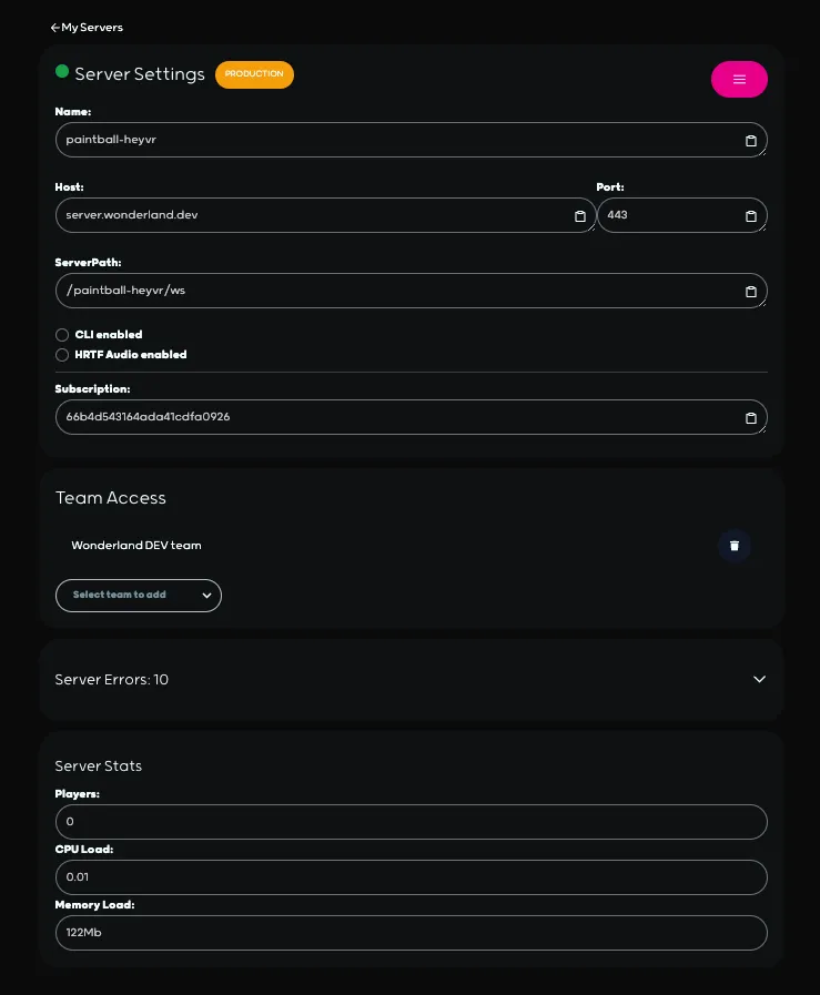 Screenshot: Server Settings