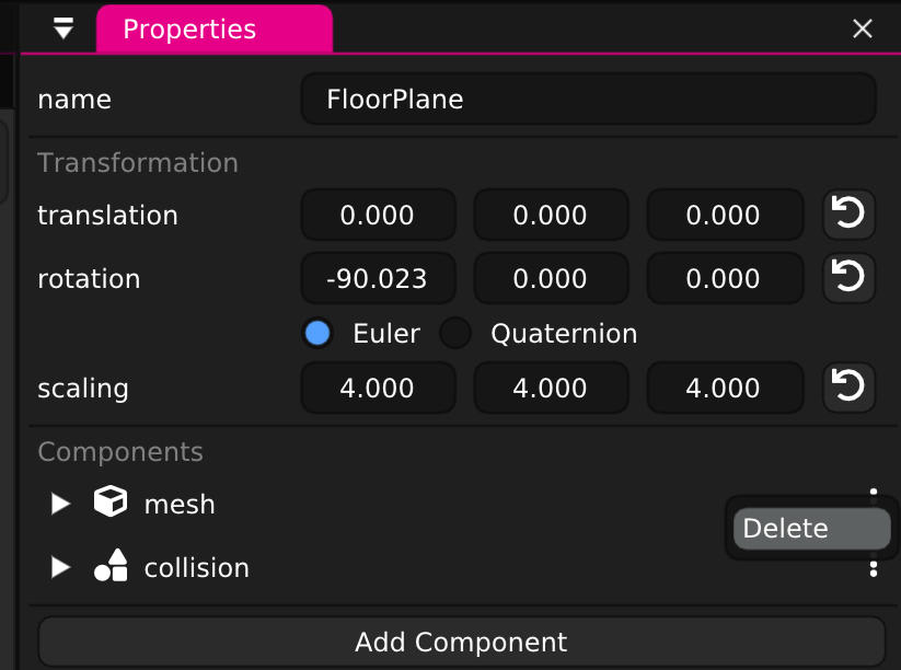 Screenshot: Getting Started - Delete Mesh Component