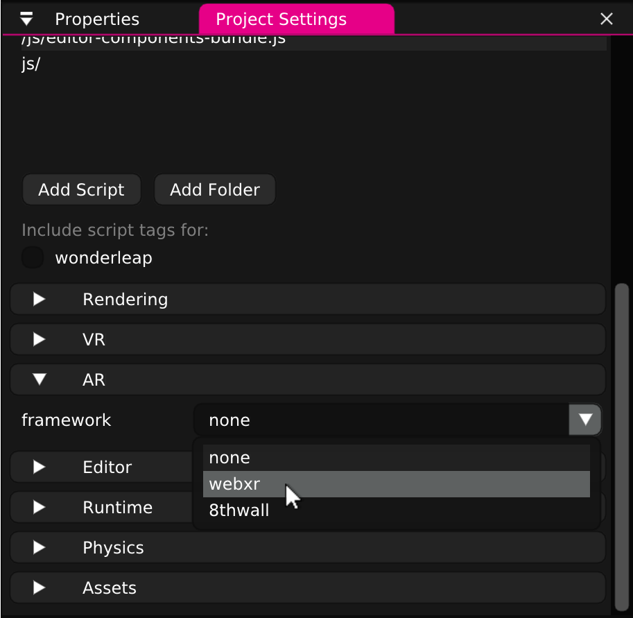 Screenshot: Getting Started AR - Project Settings