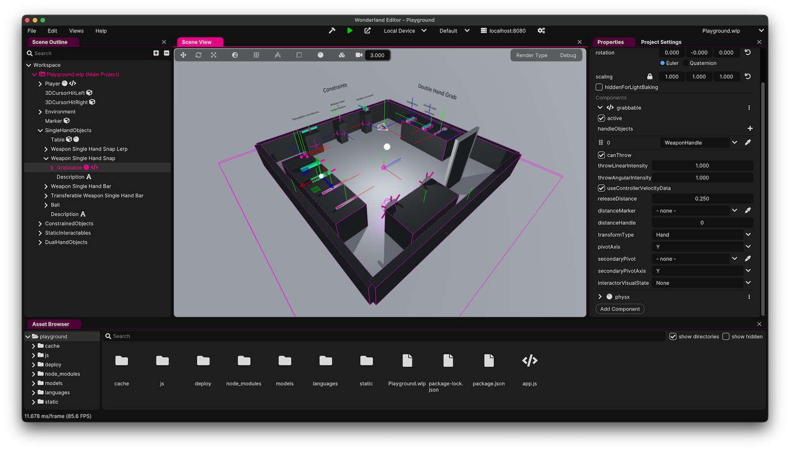 Screenshot of the XR Interaction template.