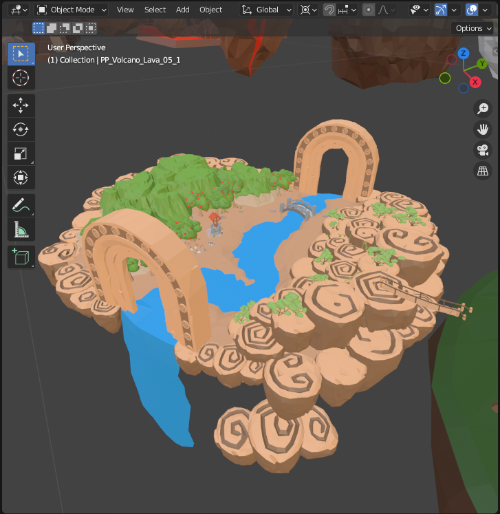 Screenshot: Blender showing model without baked lighting