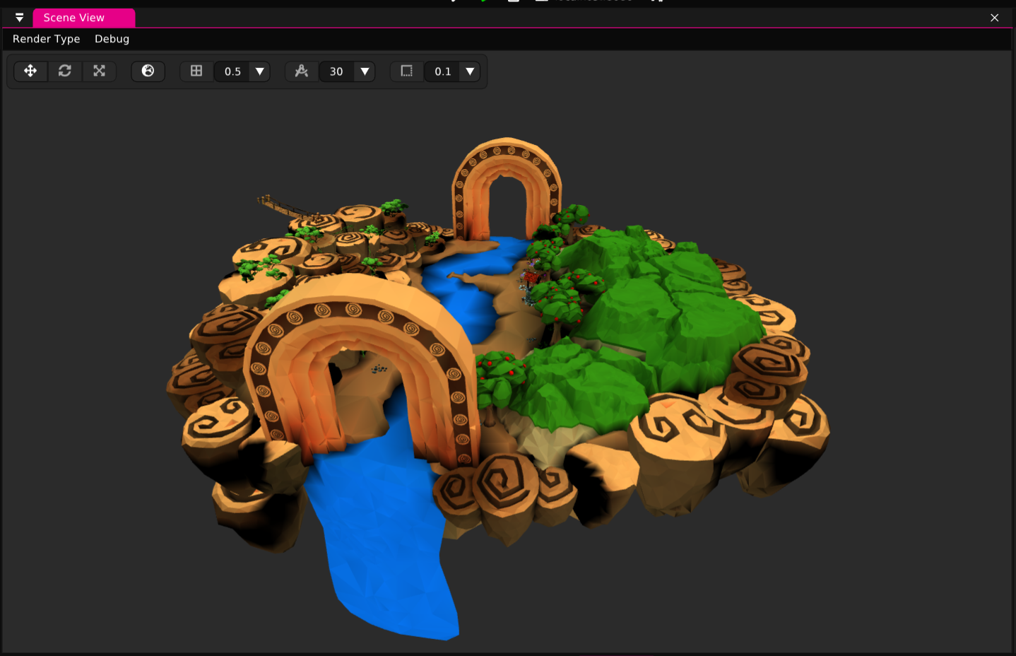 Screenshot: Wonderland Engine showing model with lighting baked to vertex colors